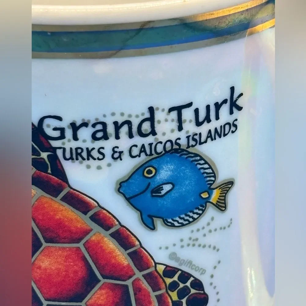 Grand Turk Turks & Caicos Islands Coffee Mug Sea Turtle Fish Souvenir Iridescent